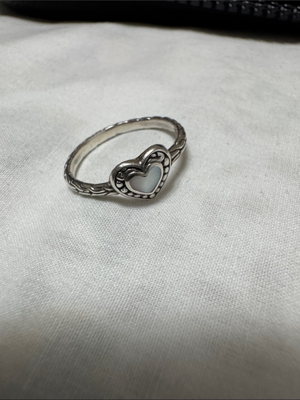 Heart-Shaped Silver Ring with White Inset